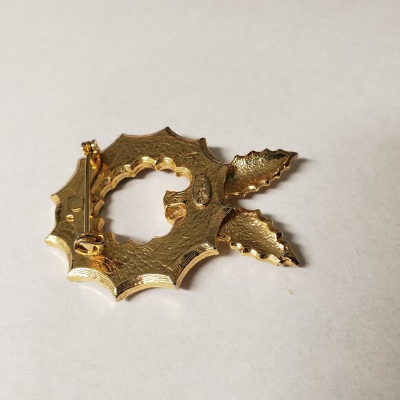 Vintage Signed BJ Christmas Wreath Brooch - Picture 6 of 7
